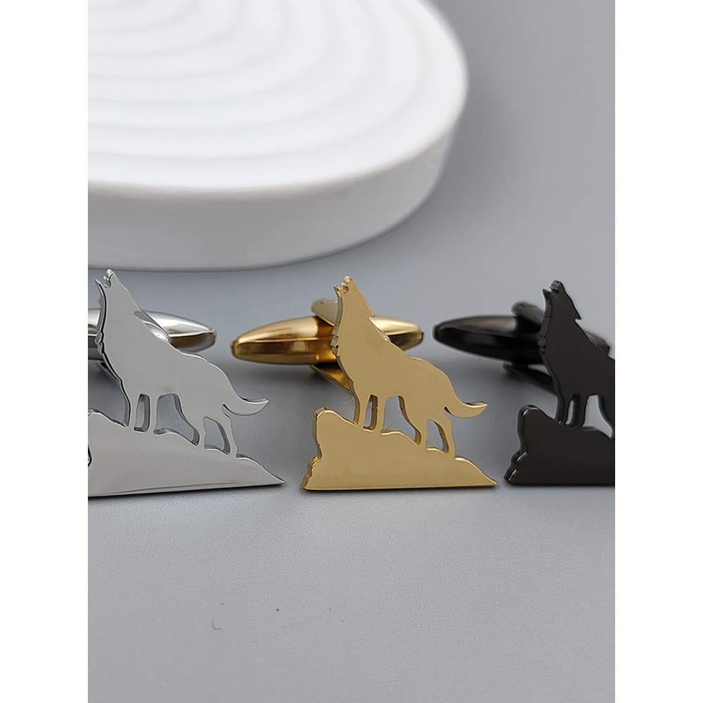 Abotoaduras de lobo em pé no pico lobo rei aventura ao ar livre Retro masculino camisa francesa abotoaduras emblema