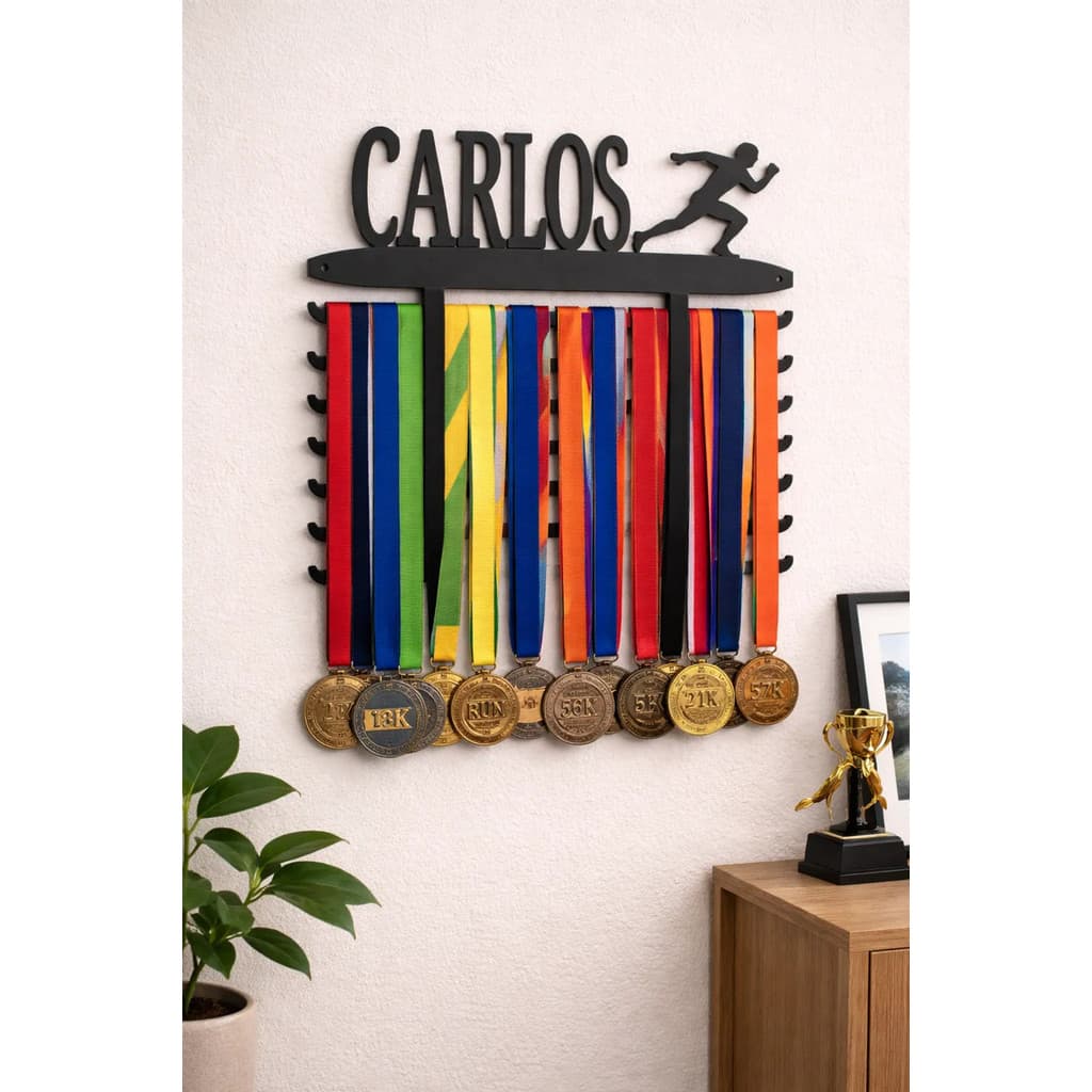 Porta Medalha Com Nome Personalizado Esporte Corrida Futebol