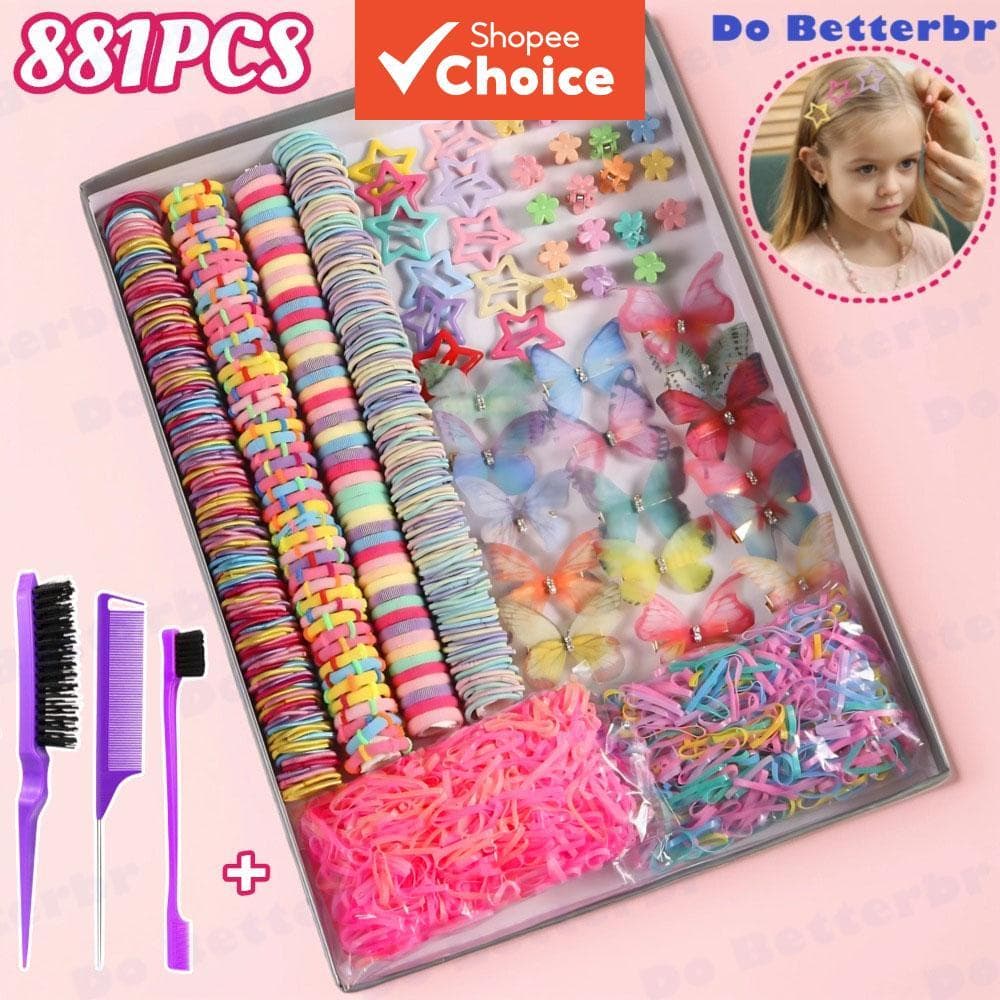 Conjunto De Acessórios Para Cabelo De Meninas , 881 Peças , Laços De , Pente , Caixa De Presente , Faixas De Rabo De Cav