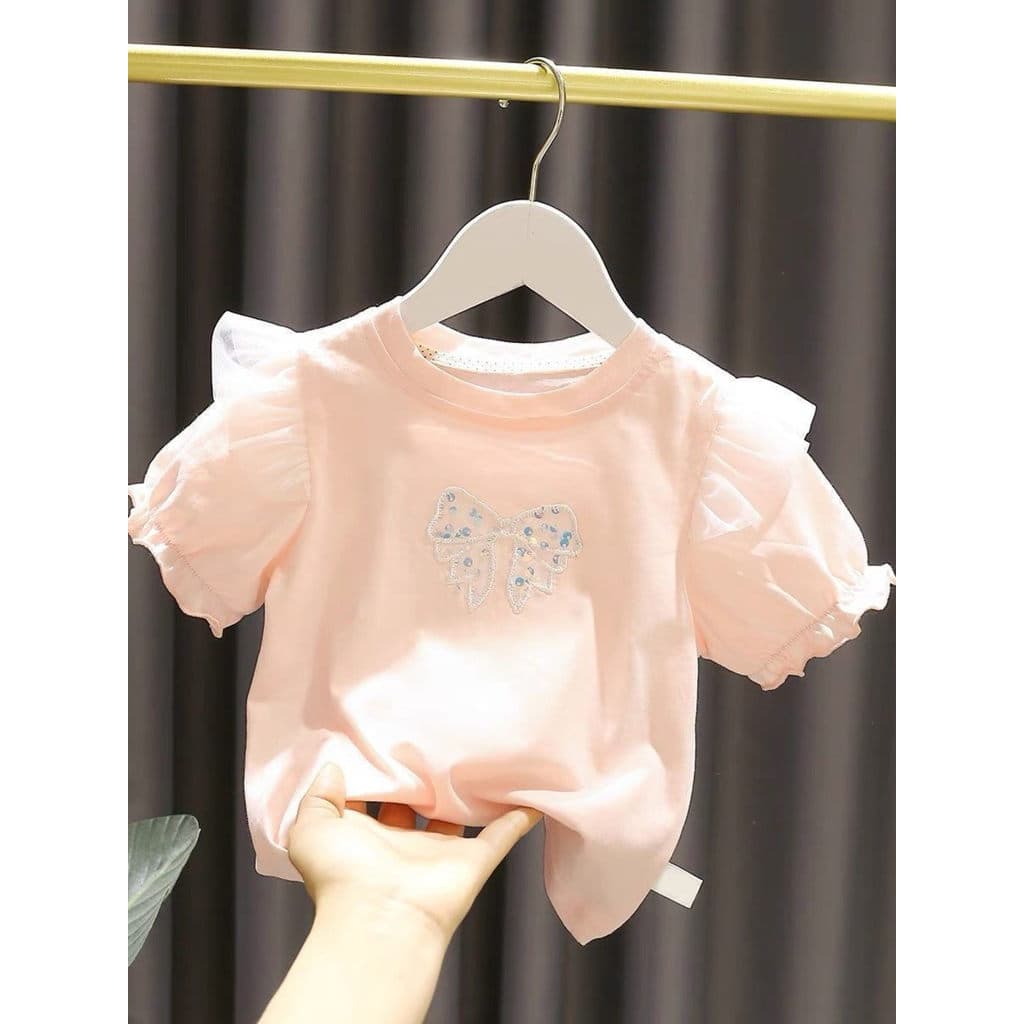 Feminino bebê arco camiseta de manga curta 2025 verão novo estilo crianças 1 crianças All-Match topo feminino 2 crianças