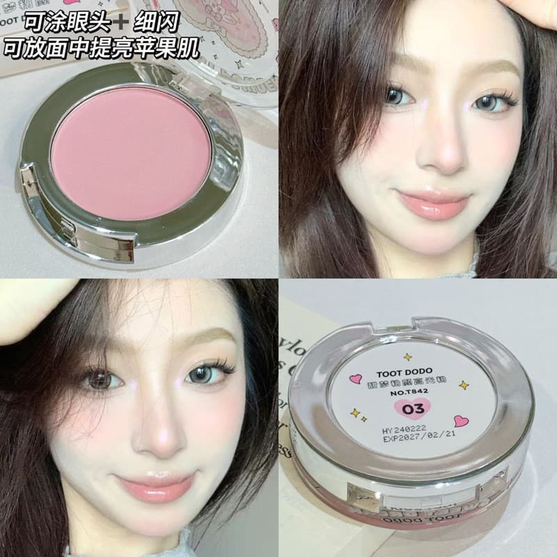 Pó prensado de alto brilho monocromático iluminando rosto contorno Facial Blush renderização de cores fino piscando pó a