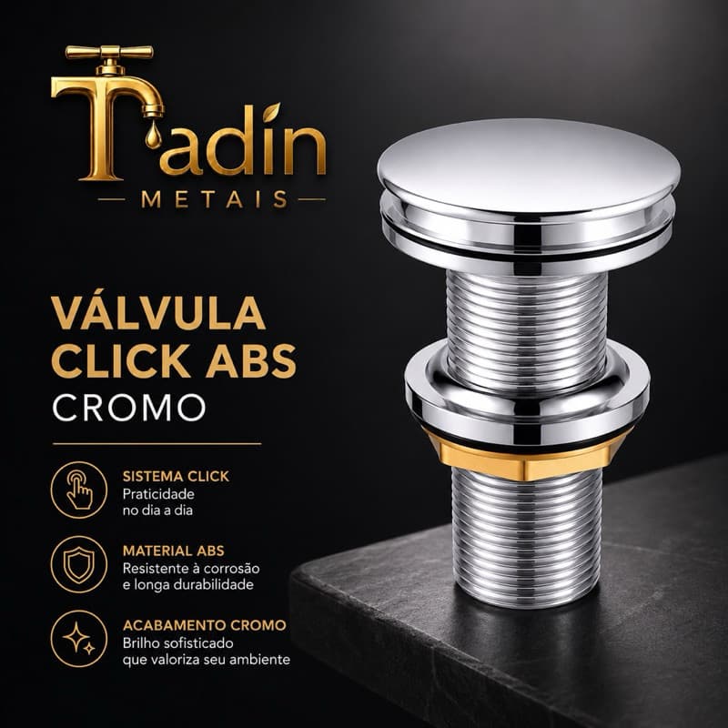 Válvula Click ABS Cromada Para Pia/Lavatório Banheiro Alta Durabilidade