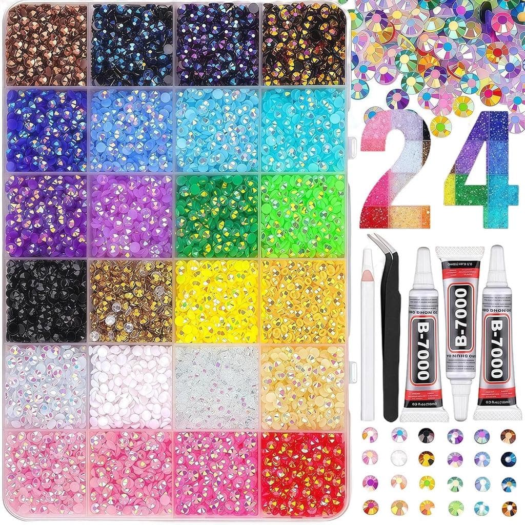 24 Cores, 30000 Peças de Strass para Nail Art, Cristais de Fundo Plano de 3mm com Pinça e Caneta para Unhas DIY, Artesan