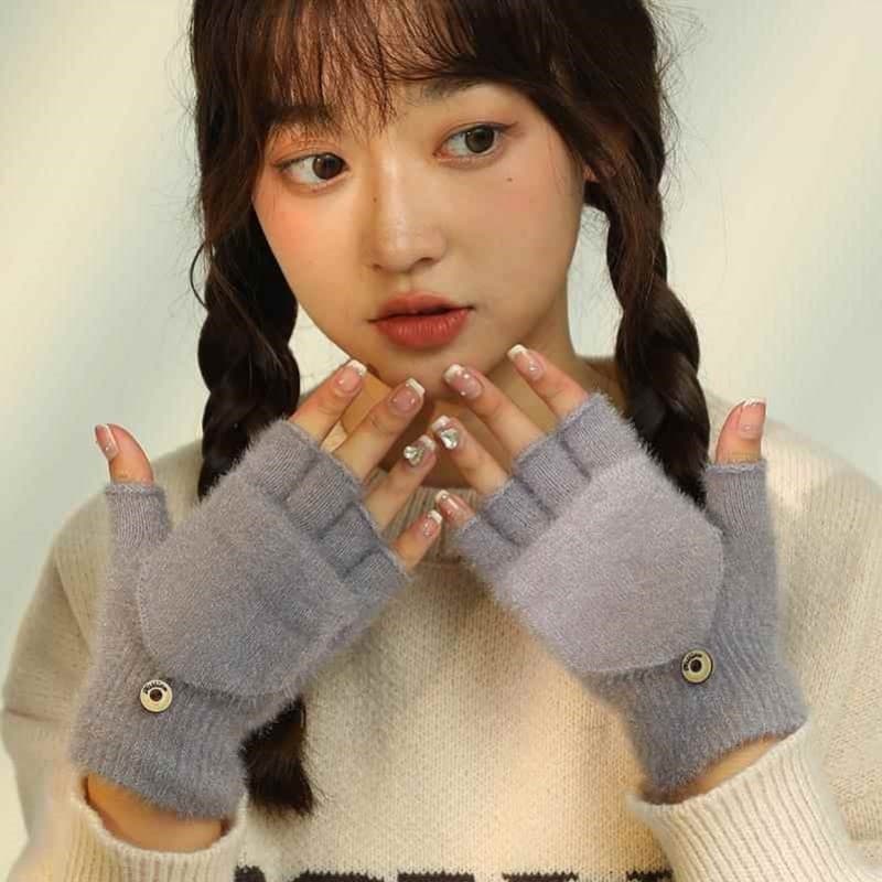 Inverno luvas de pelúcia feminino estudante de pelúcia bonito versão coreana à prova de frio grosso pelúcia equitação al