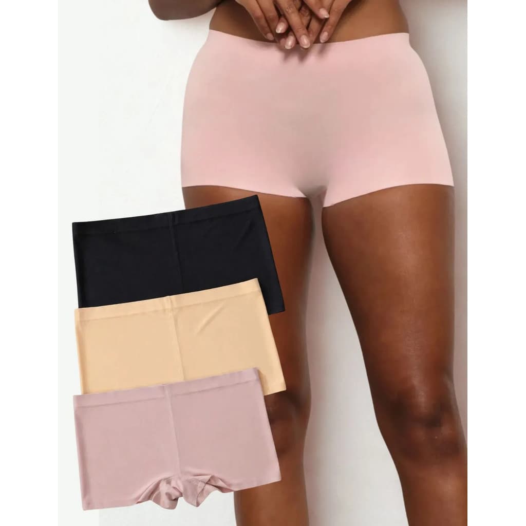 Kit 3 Calcinhas Boxer Shortinho Sem Costura Não Marca Microfibra Corte A Laser Usar Por Baixo Vestido Saia