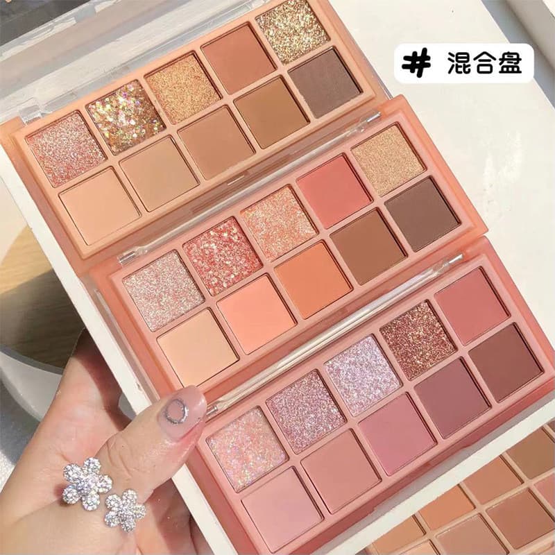 Paleta de sombras dez cores de menta doce perolado fosco brilhante rosa dourado terra cor esfumaçado maquiagem reparação