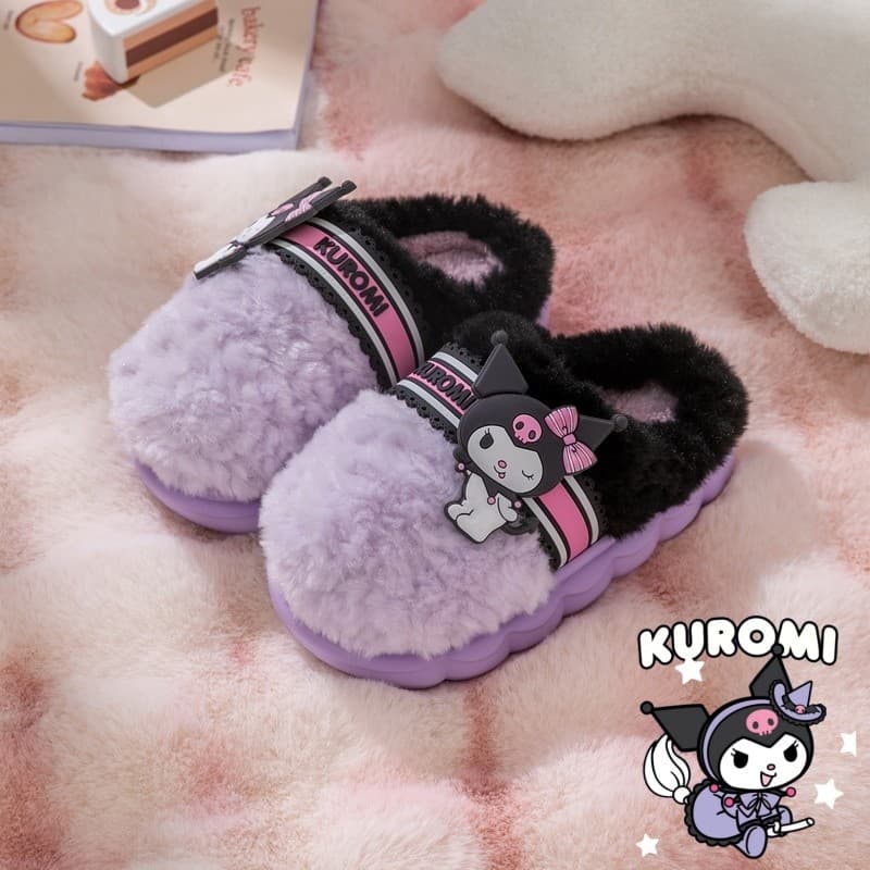 Kuromi chinelos de algodão quente bonito kuromi casa pai-filho bebê menina chinelos de algodão crânio arroz sapatos pelu