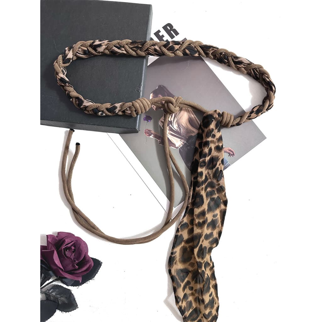 cinto feminino cinto feminino largo Retro leopardo impressão trançado lenço de seda cinto feminino acessórios de cintura