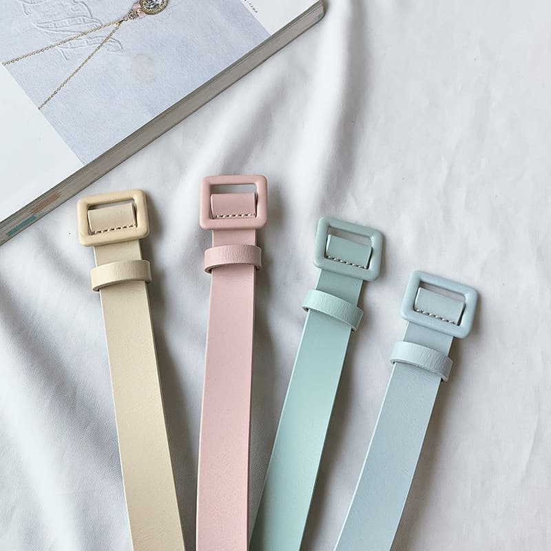 cinto feminino largo cinto feminino plus size All-Match Fivela Quadrada Macaron Cor Couro Genuíno Cinto Pequeno Feminino