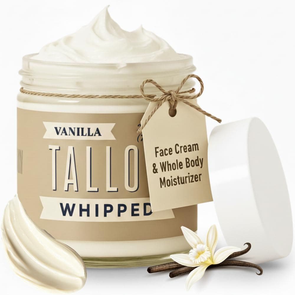 Creme Facial Natural de Sebo Batido 24oz + Hidratante Corporal para Pele Seca - Feito com Mistura de Óleos Aromatizados