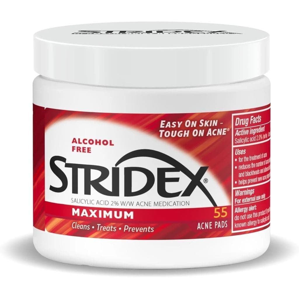 Stridex Med Acne Pads, Maximum, 55 Unidades – Lenços Faciais, Sem Álcool, Tratamento para Acne no Rosto, Para Acne Moder