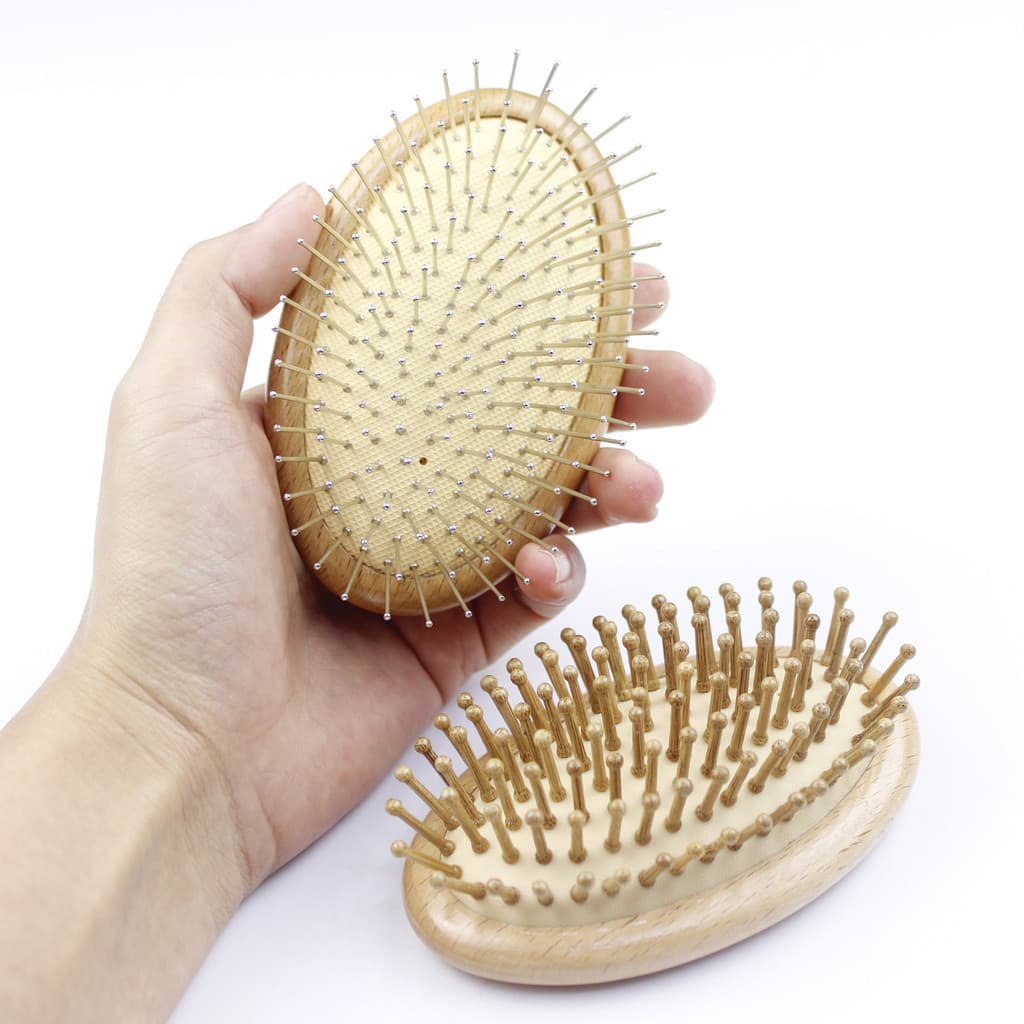 Faia Oval Airbag pente Shampoo pente cabelo encaracolado cabelo liso oleoso pente de madeira dente aço massagem pente ca