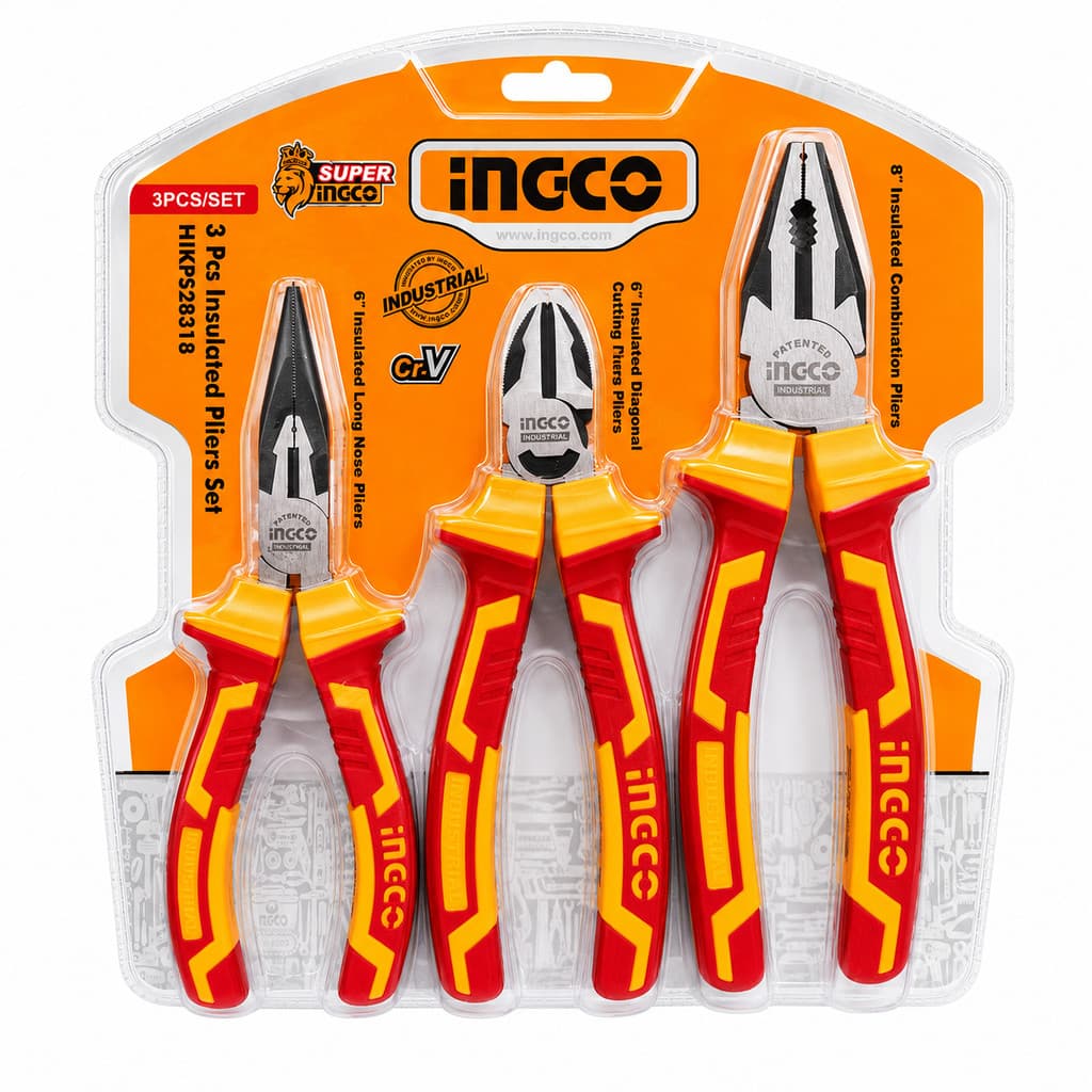 Jogo Alicates Isolados 1000V VDE HIKPS28318 cr-V Kit Eletricista Profissional Universal Bico Corte