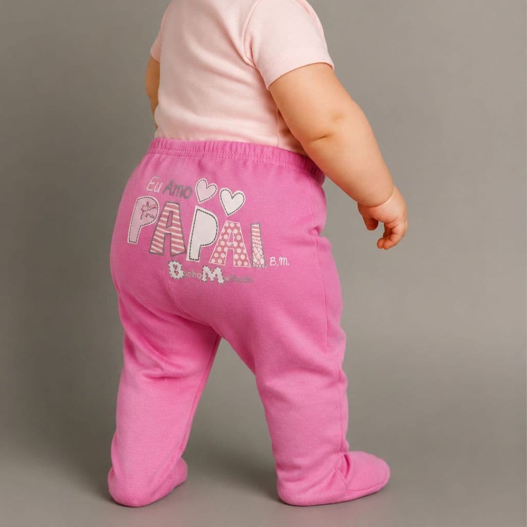 Calça Suedine Mijão Eu Amo Mamãe Papai Bicho Molhado 100% Algodão RN