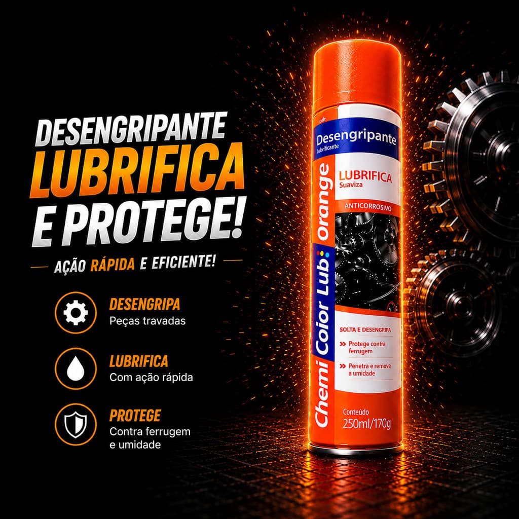 Desengripante Antiferrugem Lubrificante Uso Geral ChemiColor Spray Orange 400ml 250g oleo, multi uso