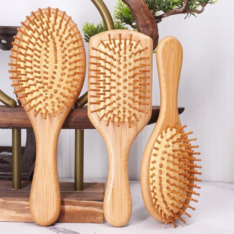 Escova de cabelo com almofada de ar de bambu, adequada para cabelos lisos e cacheados, antiestática, massageadora de cou
