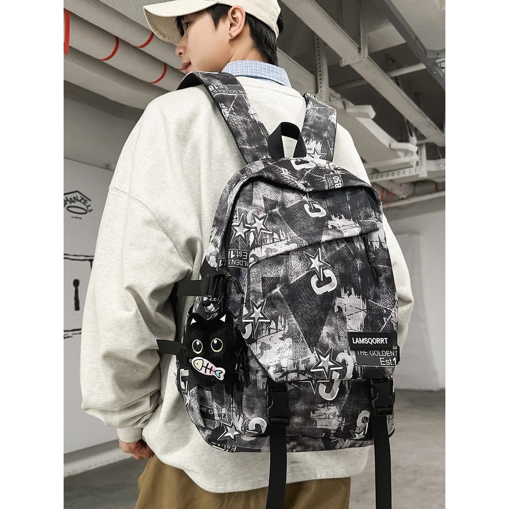 Street Wear Personalidade Graffiti Impresso Mochila Meninos Alunos do Ensino Médio Alto Valor Quinta Sexta Série Campus