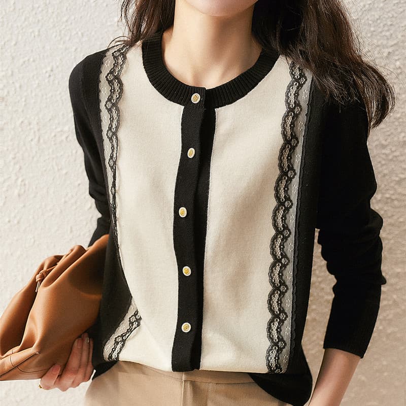 Outono inverno elegante renda Cashmere Cardigan feminino novo estilo em torno do pescoço camisola solta jaqueta de lã Bo