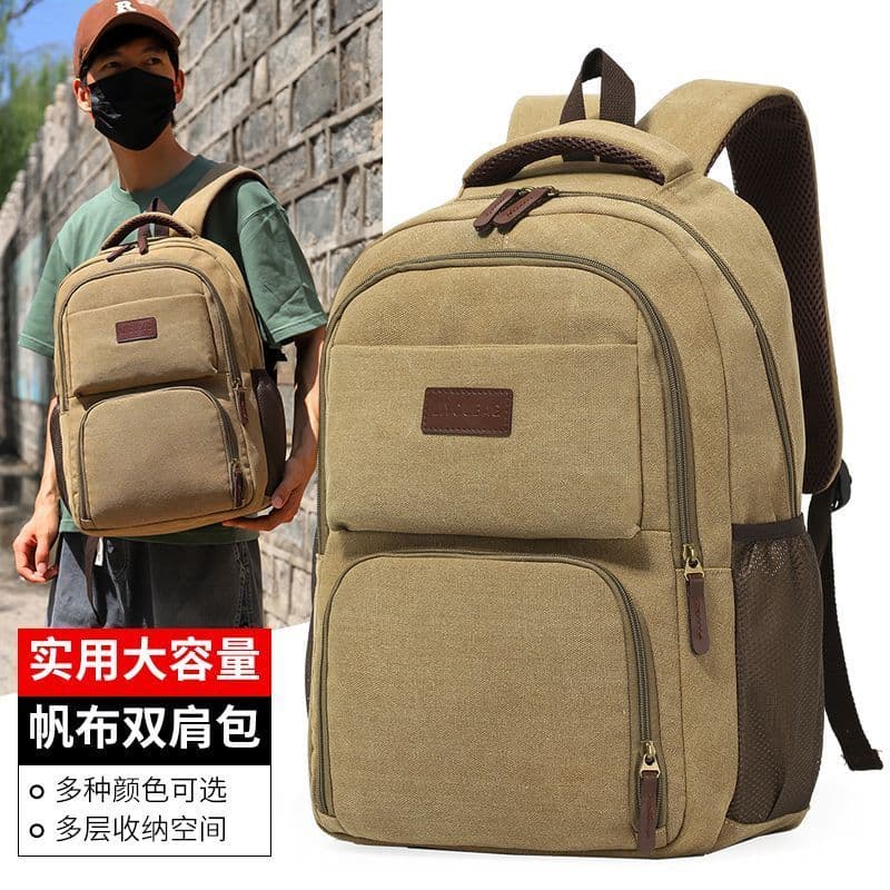 Mochila de lona grossa resistente ao desgaste masculina lazer ao ar livre mochila de viagem grande capacidade ensino méd