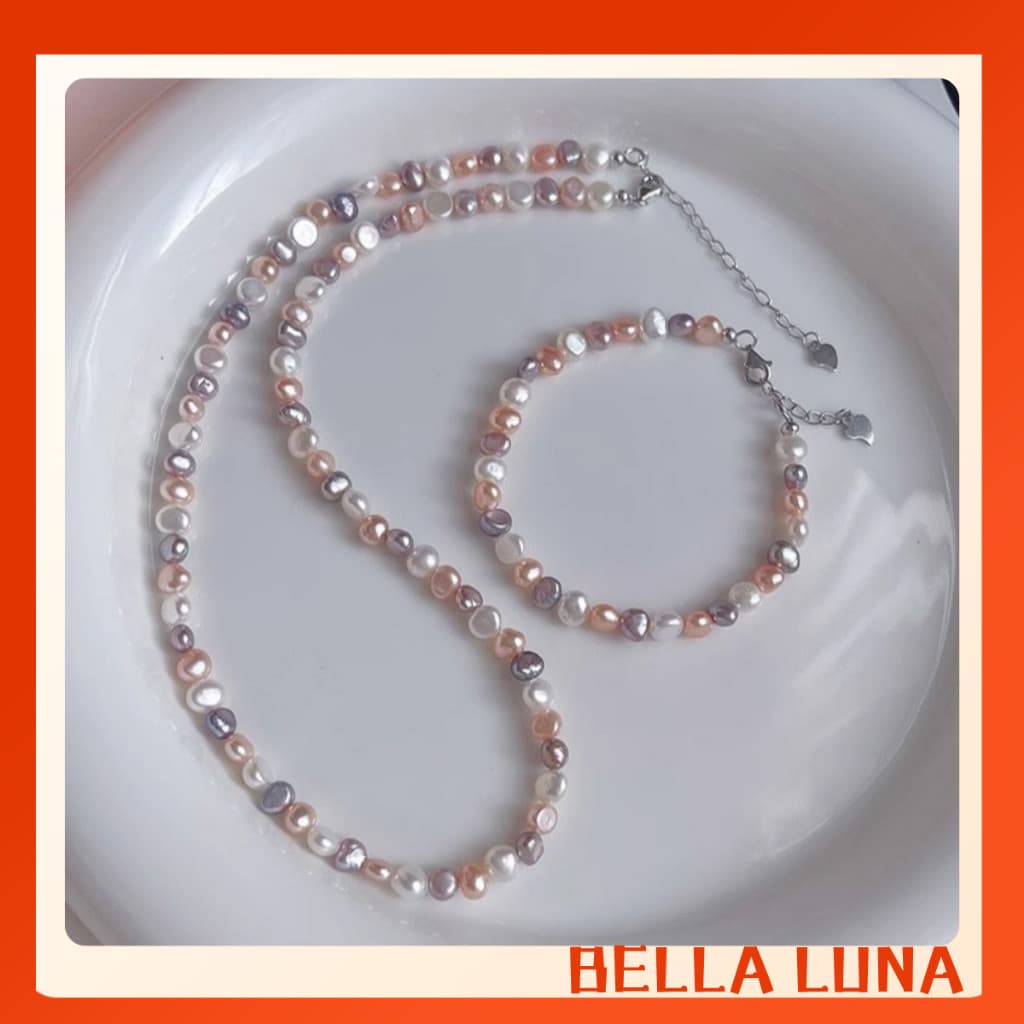 Colar de pérolas de água doce em formato barroco rosa branco roxo pulseira [106]