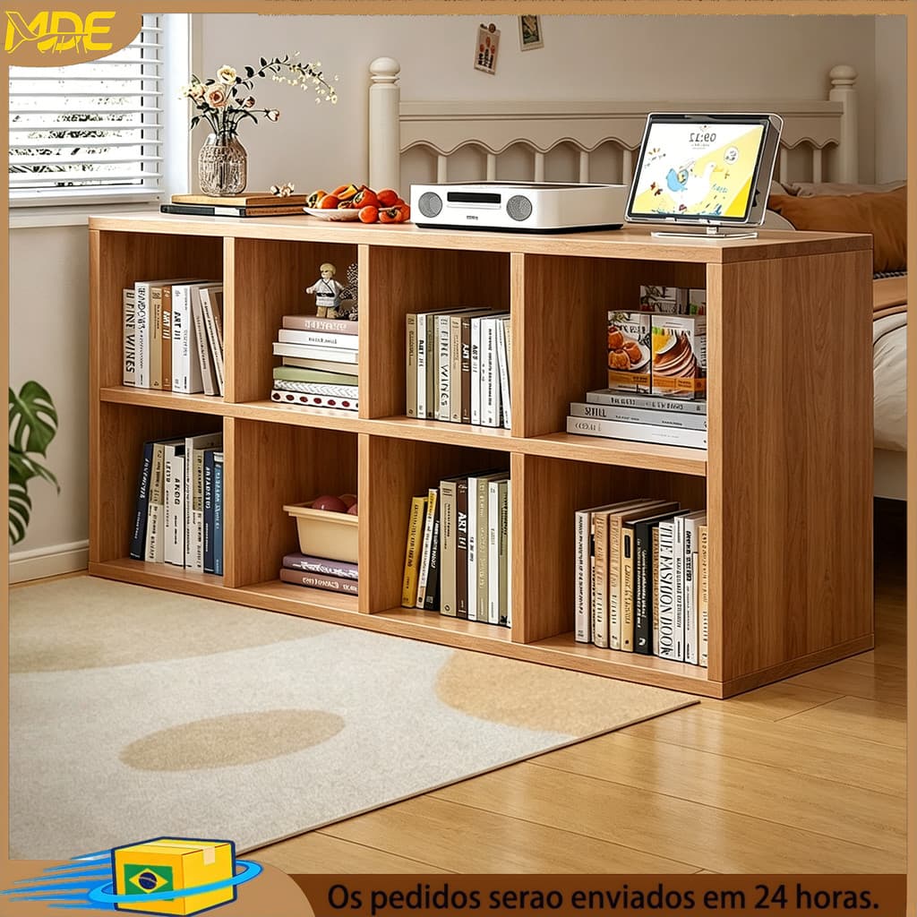 Estante de madeira com porta, estante para livros, armário baixo, piso, organizador de escritório doméstico, prateleiras