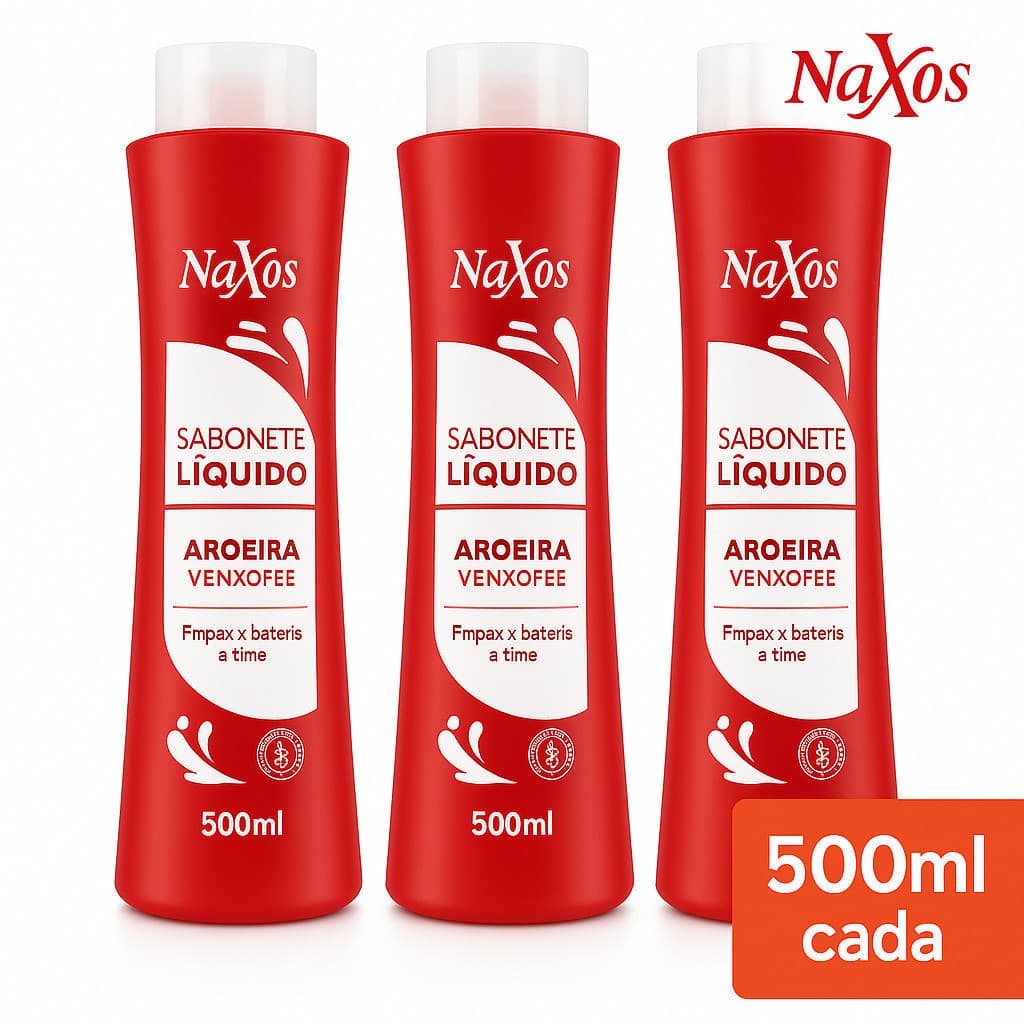 kit 12 Sabonete Líquido Aroeira e Enxofre Naxos 500ml – Limpeza Profunda, Antiacne e Controle da Oleosidade
