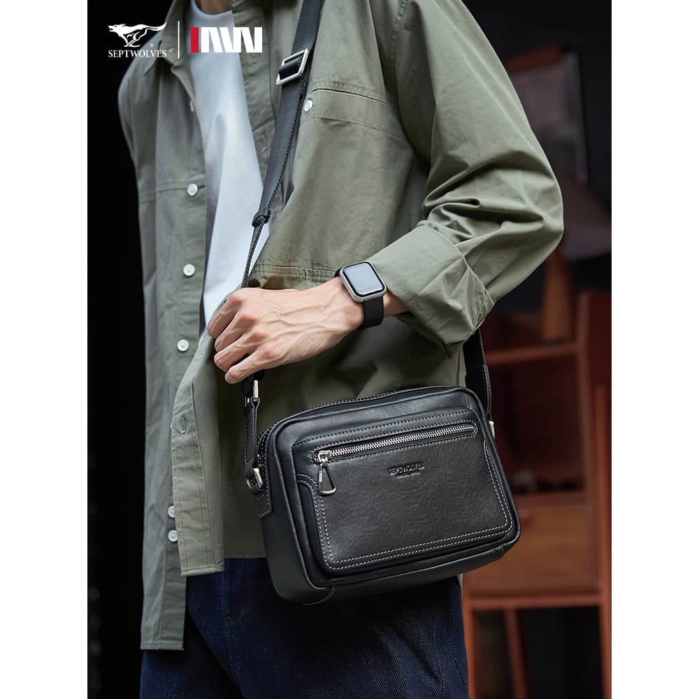 Sete lobos portátil bolsa masculina Commuter mensageiro mochila masculina bolsa de ombro de viagem bolsa de couro genuín