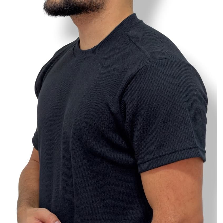 Camiseta Masculina Texturizada Premium Casual Elegante Confortável Manga Curta