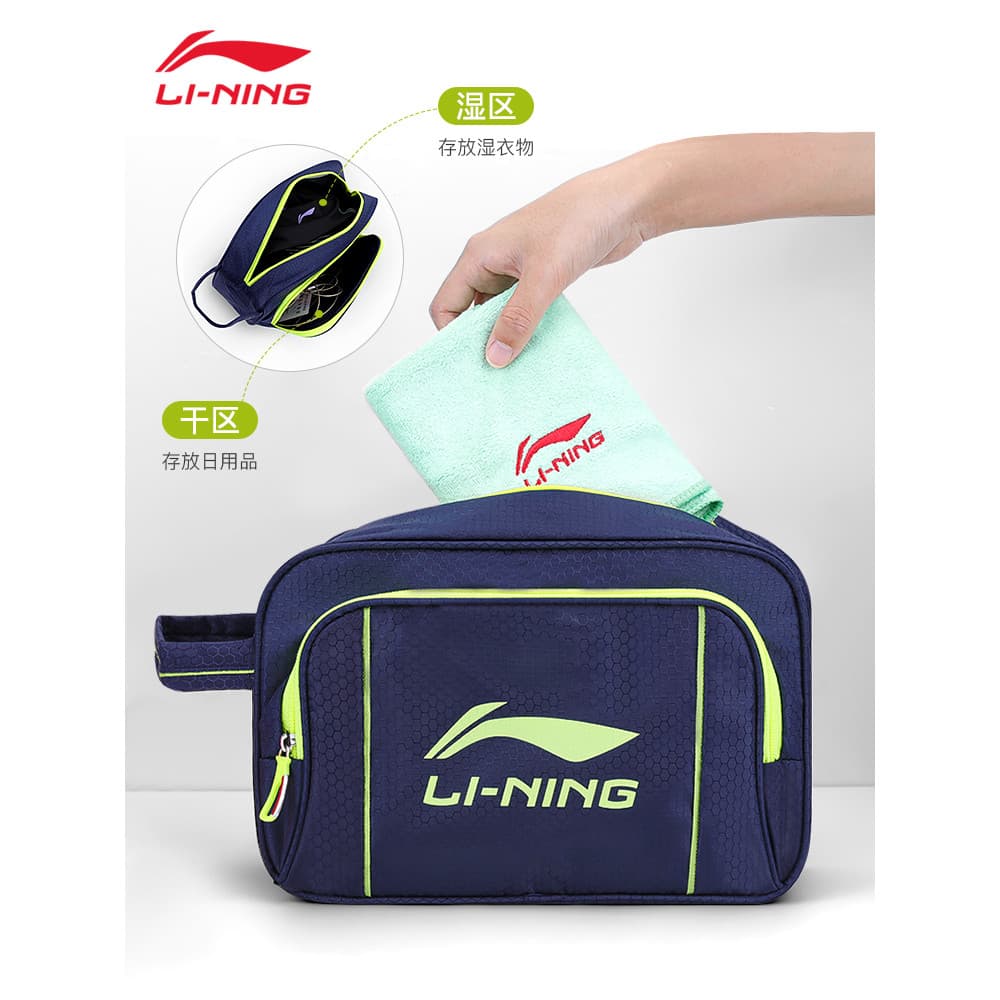 Li Ning Bolsa de natação masculina, separação seca e molhada, armazenamento de um ombro, à prova d'água, grande capacida
