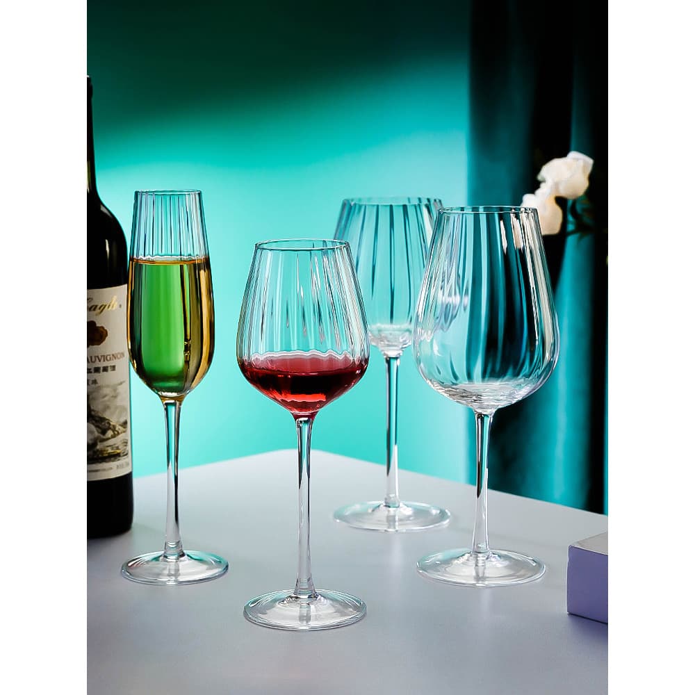 Vidro de cristal de luxo com luz europeia, vinho tinto, champanhe, listrado simples, borgonha, copo de vinho de alta qua