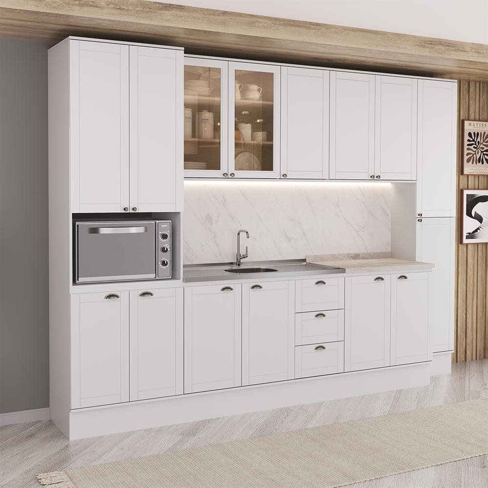 Armário de Cozinha Completa com Balcão Milla Harmony Carraro Branco