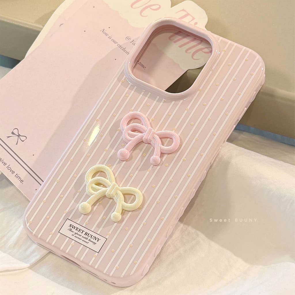 Estilo coreano tridimensional arco rosa adequado para Apple 17 caso de telefone iphone16 Silicone 15promax resistente ao