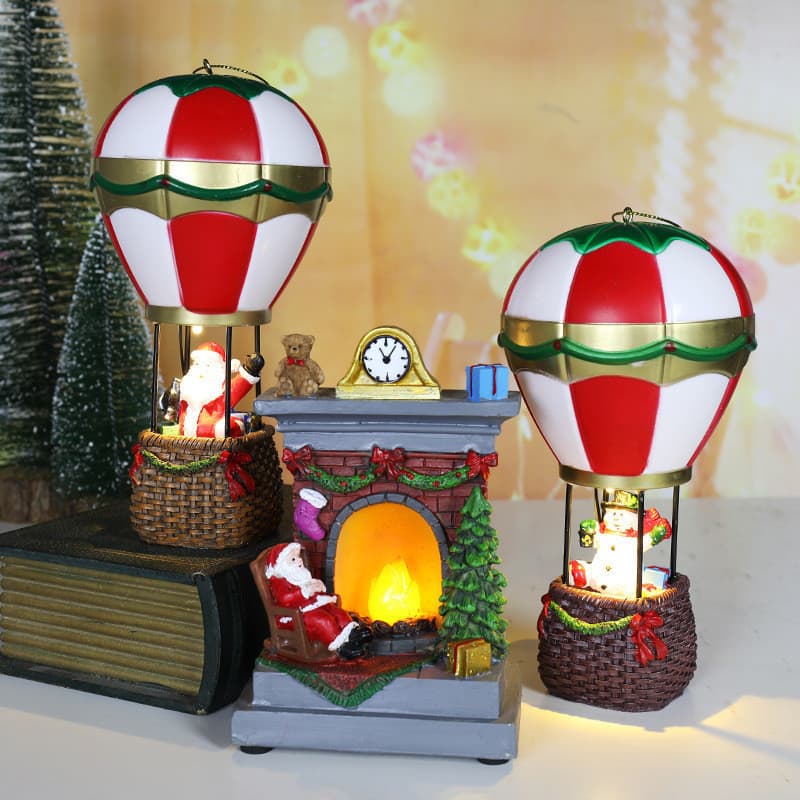 Conjunto de Ornamentos Decorativos de Resina para Festas com Luzes LED - Papai Noel, Boneco de Neve, Lareira e Mais Desi