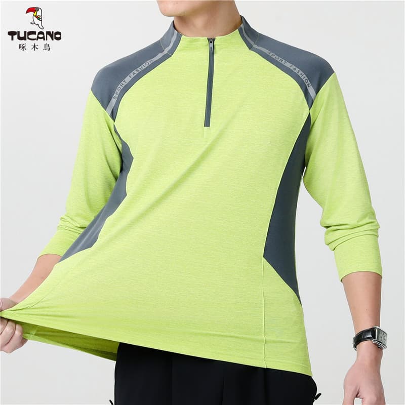 Pica-pau ao ar livre roupas de secagem rápida masculina manga comprida meio zíper camiseta esportes correndo topo montan