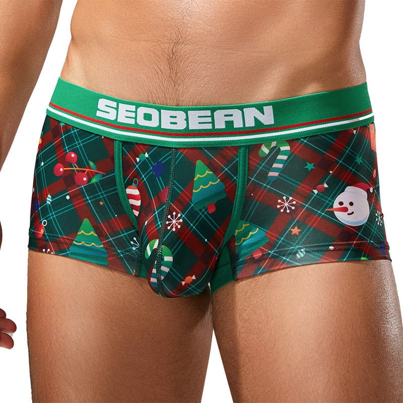 SEOBEAN SEOBEAN Boxer masculino cintura baixa U-Convexo bolsa roupa íntima masculina estilo natal na moda levantamento d