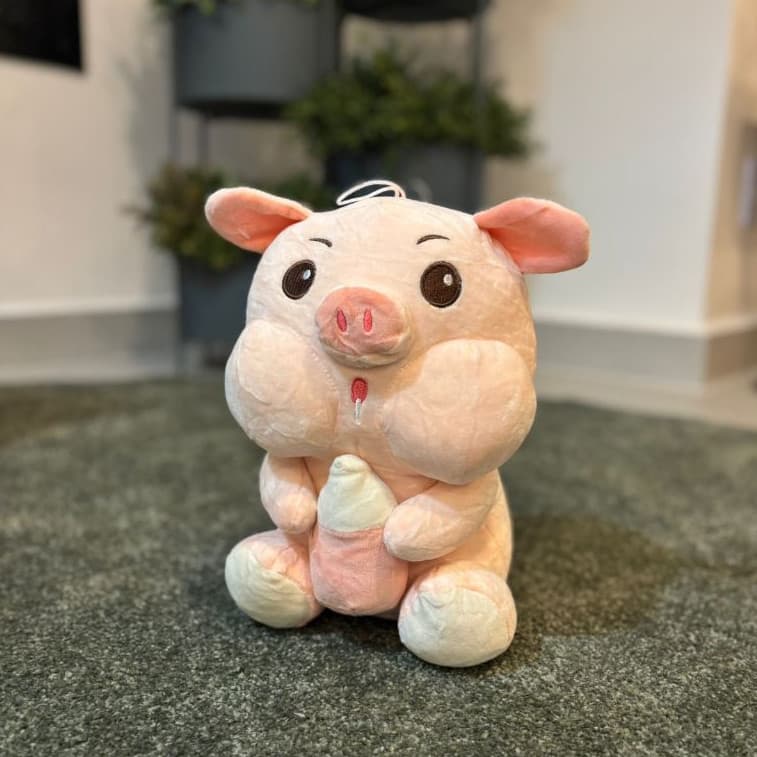 Brinquedo Porco de Pelúcia Fofo 30cm Porquinho com Mamadeira Macio Presente Infantil ou Decoração