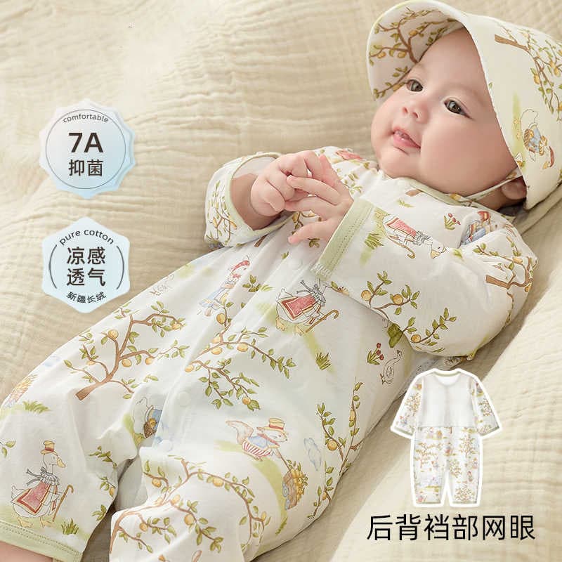 Macacão de bebê de manga comprida roupas de verão roupas de bebê estilo fino roupas de verão mês inteiro pijamas recém-n