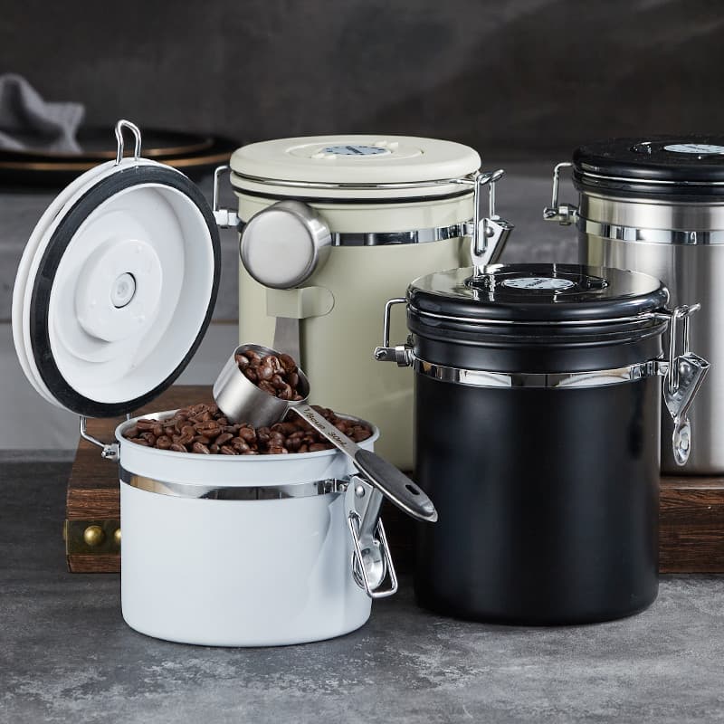 Tanque de armazenamento de grãos de café em aço inoxidável 304, válvula de escape única, tanque de armazenamento de feij
