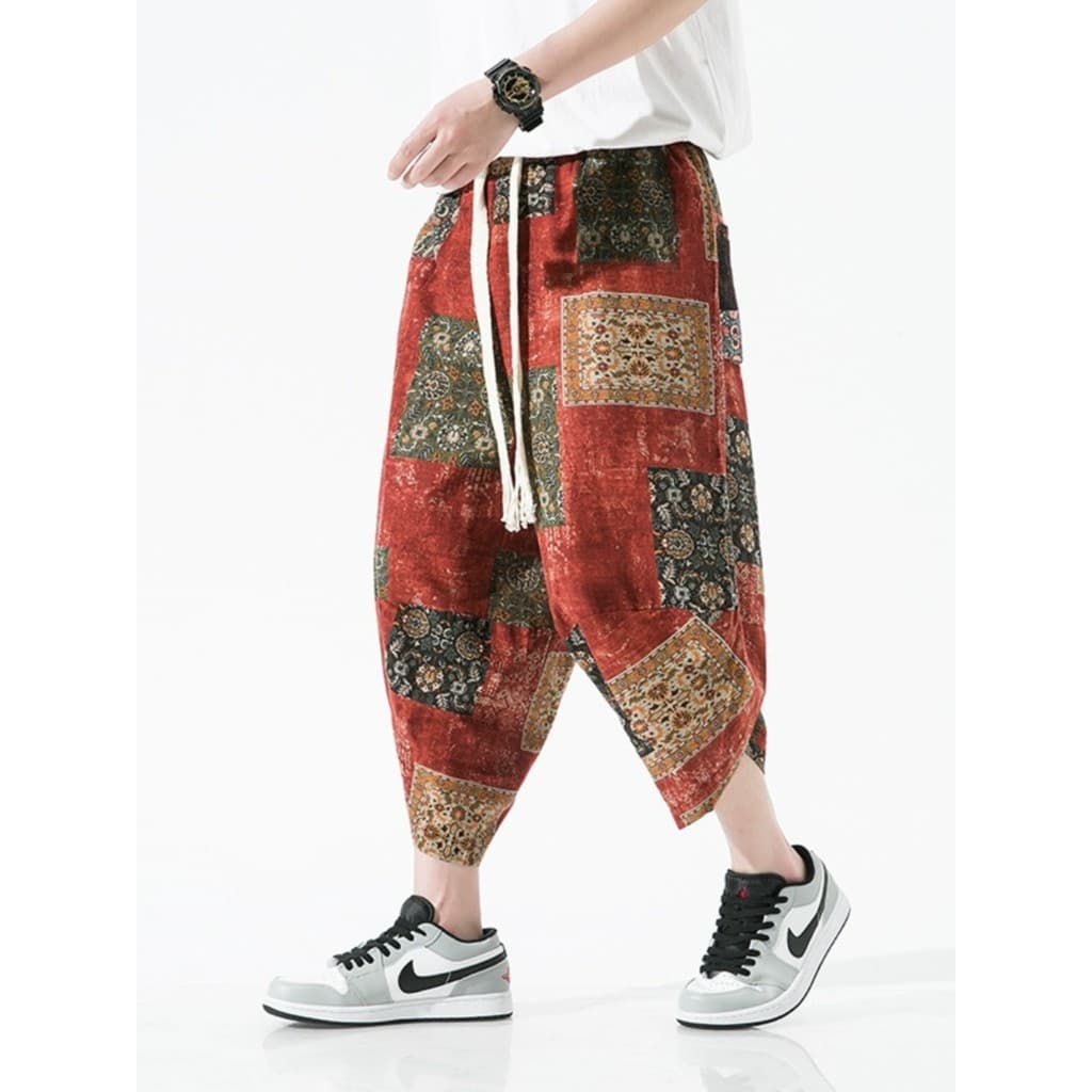 Estilo chinês flor calças masculinas verão Shorts finos soltos tamanho grande calças cortadas estilo étnico Casual calça