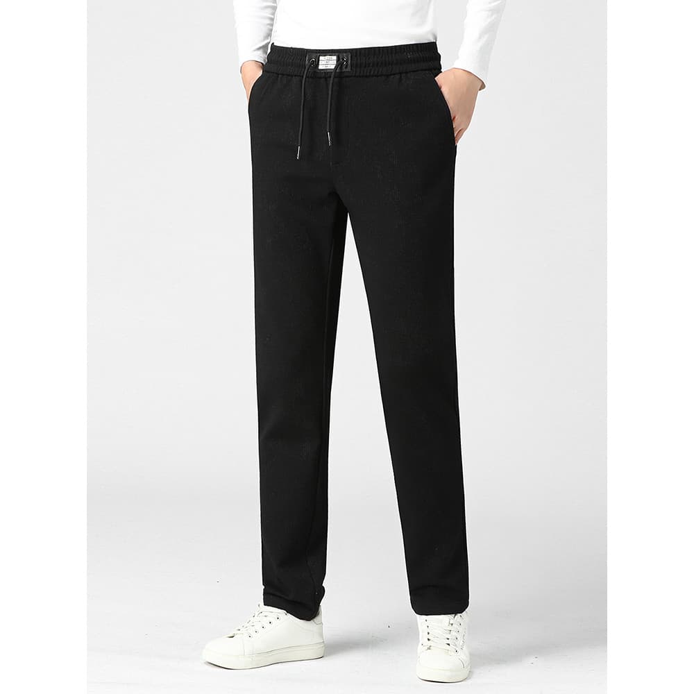 [H Home] Remoção de etiqueta de corte de gabinete! [Wool] Calça Casual masculina outono inverno com cordão elástico e gr