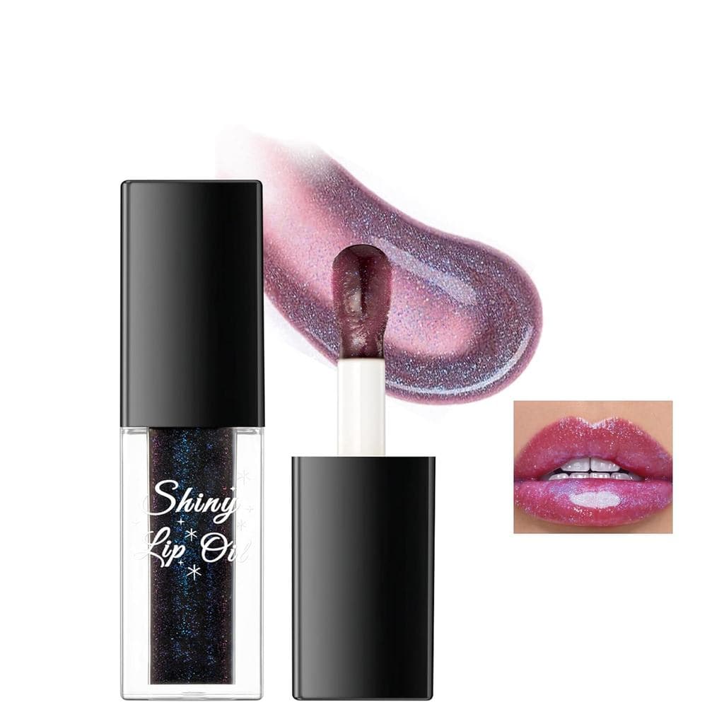 Óleo Labial Preto que Muda de Cor, Brilho Labial Mágico com Efeito Shimmer, Gloss Labial Volumizador com Glitter e Aplic