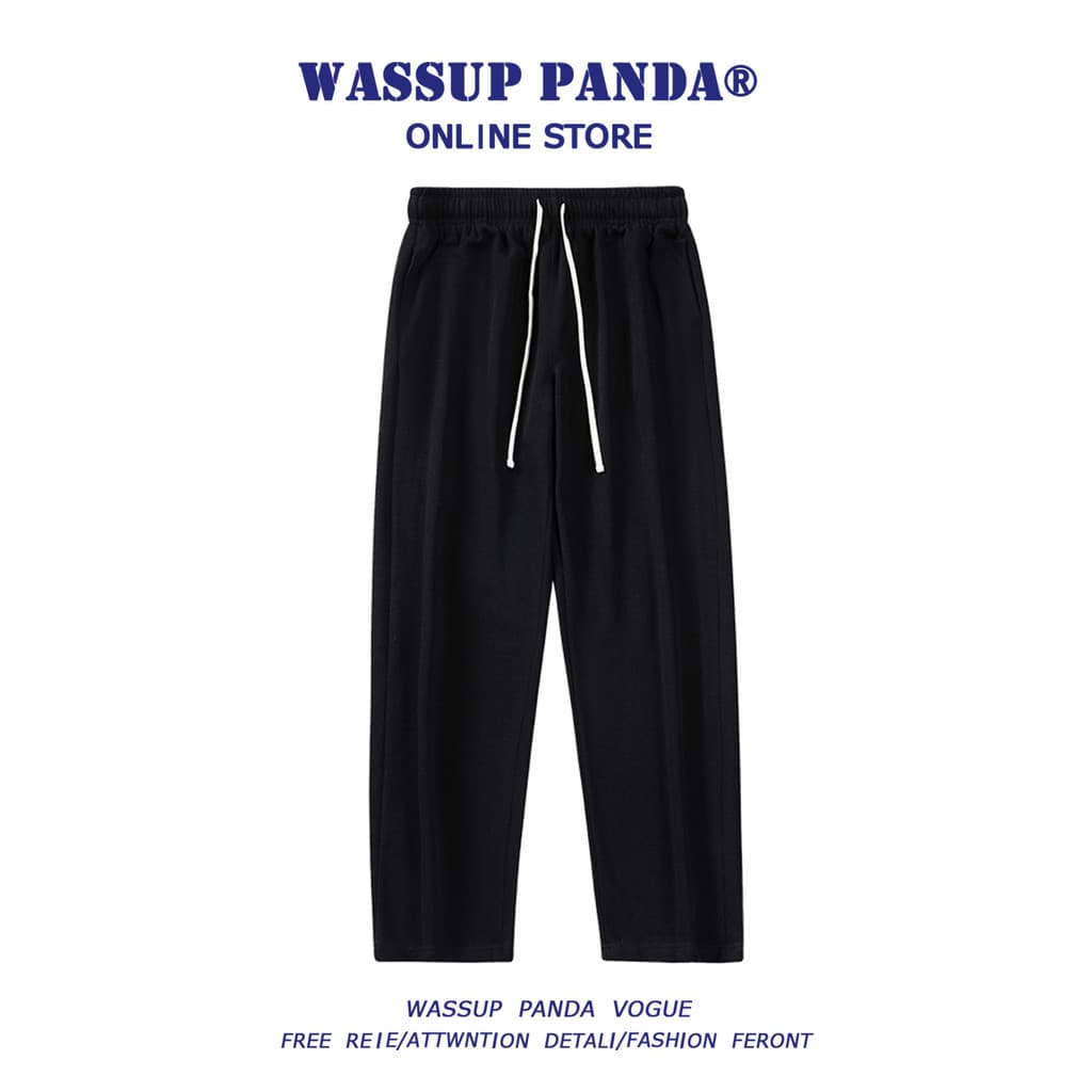 WASSUP PANDA Simples Cor Sólida Calças Esportivas Homens Primavera Outono Calças Retas Casuais Drape Trendy All-Match Sw