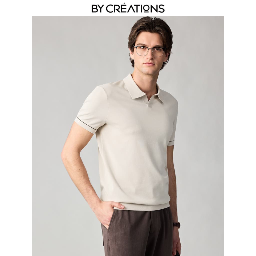 [Camisa Polo de malha estilo dinheiro antigo] Camiseta masculina de manga curta cipreste gola gaivota Casual respirável