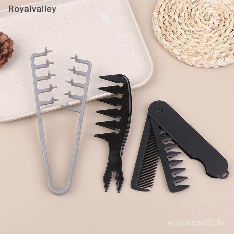 [Royalvalley] 3 Unidades De Volume De Dentes Largos , Ferramentas De Ondulação De Cabelo , Textura Fofa Para Homens , Id