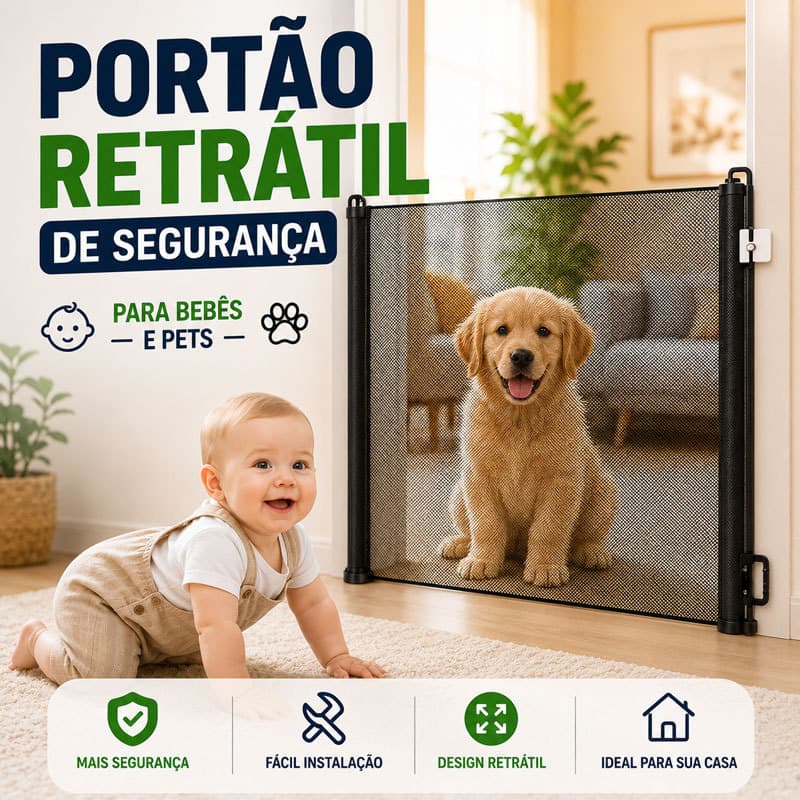 Portão Retrátil de Segurança para Bebês e Pets, Tela Ajustável, Cercadinho para Cães e Gatos, Proteção Fácil para Portas