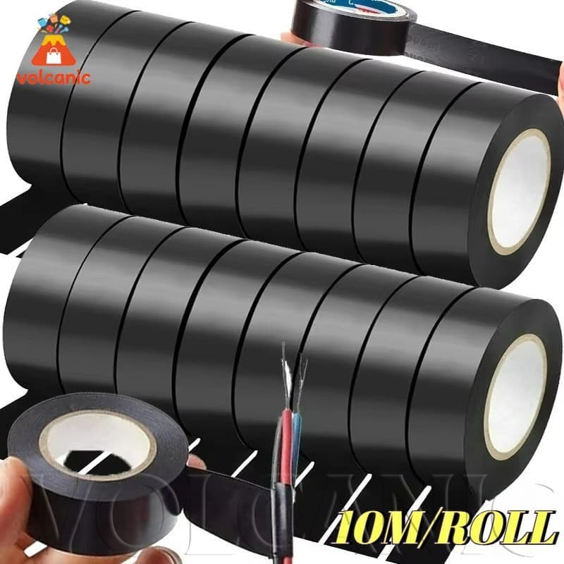 [Entrega Rápida] Fita De PVC Preta De 10 M/Rolo-Adesiva Isolante-Fitas De Embrulho De Cabo À Prova D'água Circuito Retar