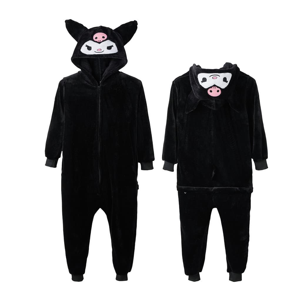 Pijama Adulto Kuromi Onesie – Preto De Desenho Animado Com Capuz E Zíper
