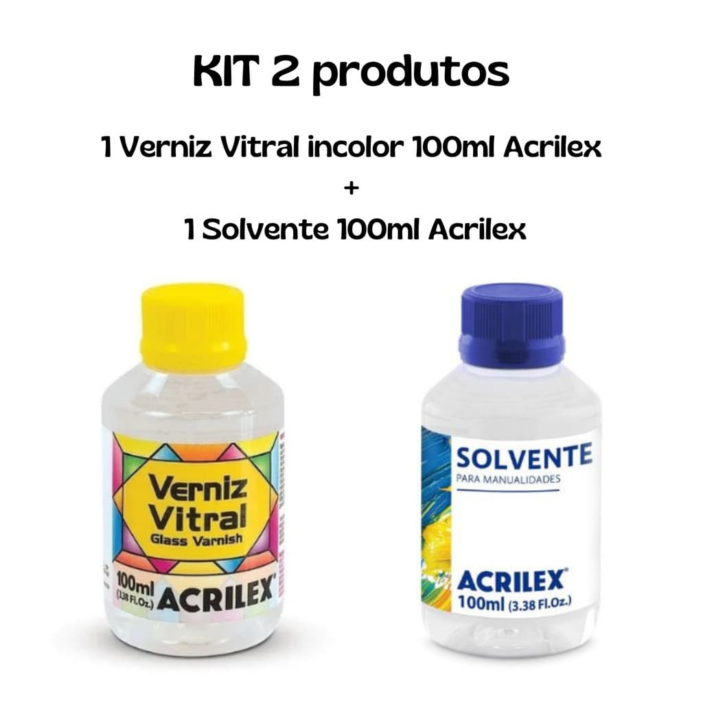 Kit 1 Verniz Vitral Incolor 100ml + 1 Solvente 100ml - Acrilex