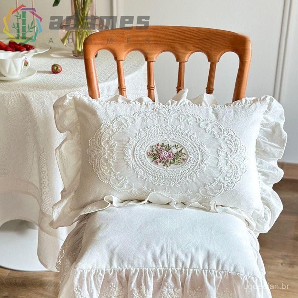 Capa De Almofada De Renda Francesa , Com Fronha De Algodão Branco Macio Babados De Lótus , Cama , Material Lavado