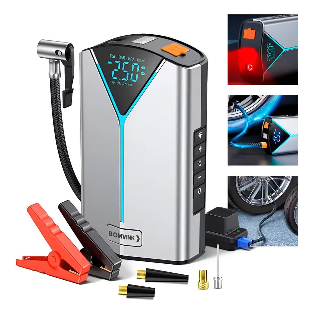 Auxiliar de Partida 3 em 1 150 PSI | Compressor Portátil com Power Bank 12V